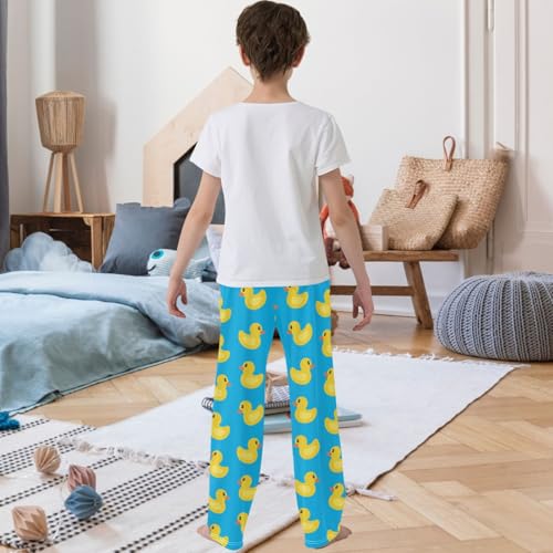 Boy's Pants Yellow Duck Blue Pattern Jogger Pants Elastic Waist Long Bottoms Trousers with Pockets 6-14 Years3