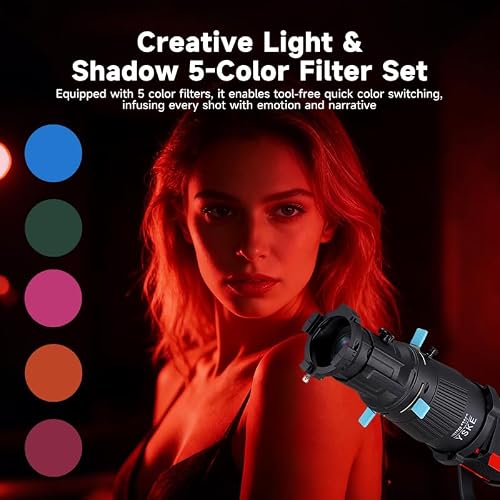 YSKE-Bowens Mount Spotlight Conical Optical Snoot kit 36°,Photography Studio Lighting Accessory with 30 Metal Gobos&5 Color Gels Focus ControlCompatible for Aputure Godox Nee*wer Profoto LED Lights - Thumbnail 7
