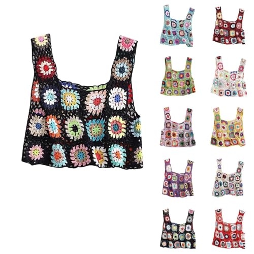HGps8w Boho Crochet Crop Tank Top for Colorful Floral Embroidery Knit Vest Tops Hollow Out Camisole Beachwear2