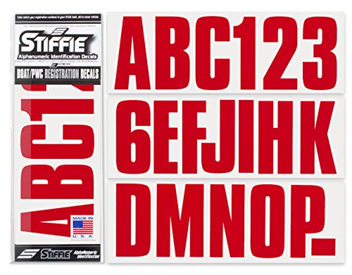 Image of STIFFIE Uniline Red 3 inch Boat & PWC Registration Decals • Numbers Letters Stickers