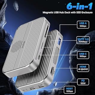 Jorkar Magnetic Docking Station, Scatola SSD M.2 NVMe e USB C 3.2 Hub Dock 10Gbps con Fan per iPhone 17/16/15 Pro/Pro Max/Plus, supporto SSD 2230/2242/2260/2280 B+M M-Key