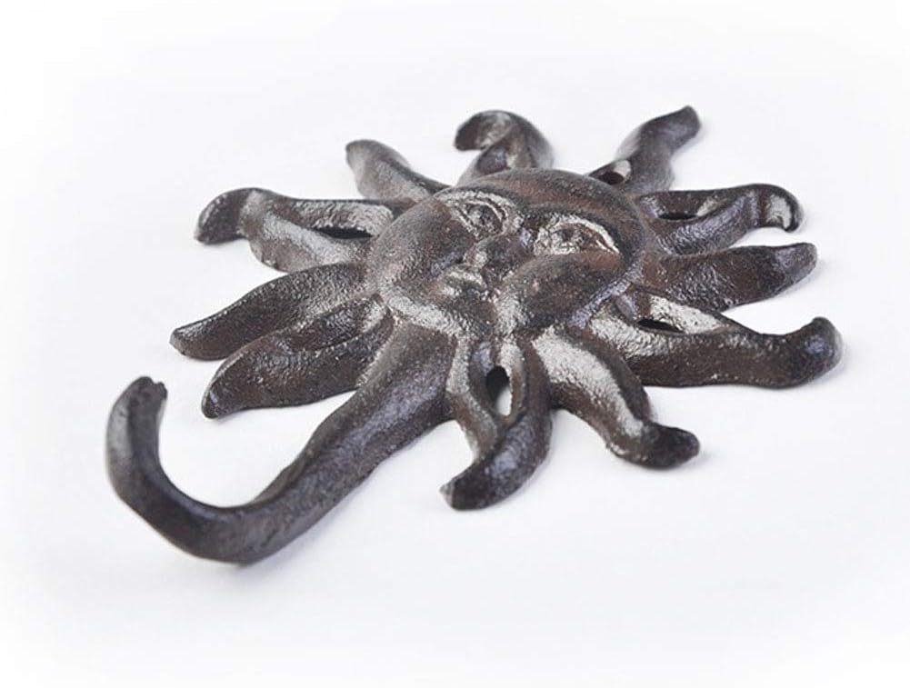 Set of 2 Sun Cast Iron Wall Hanger Hooks Rack,Vintage Rustic Decorative Wall Mounted Coat Hook Metal Clothes Hanger