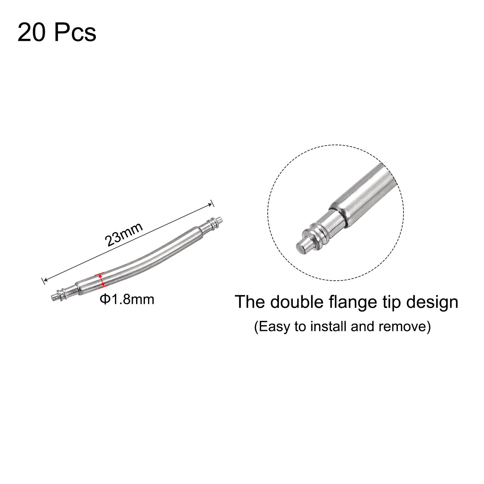 uxcell 20mm Curved Spring Bar Pins 1.8mm Dia Stainless Steel Double Flanged End Watch Band Link Pin 20pcs