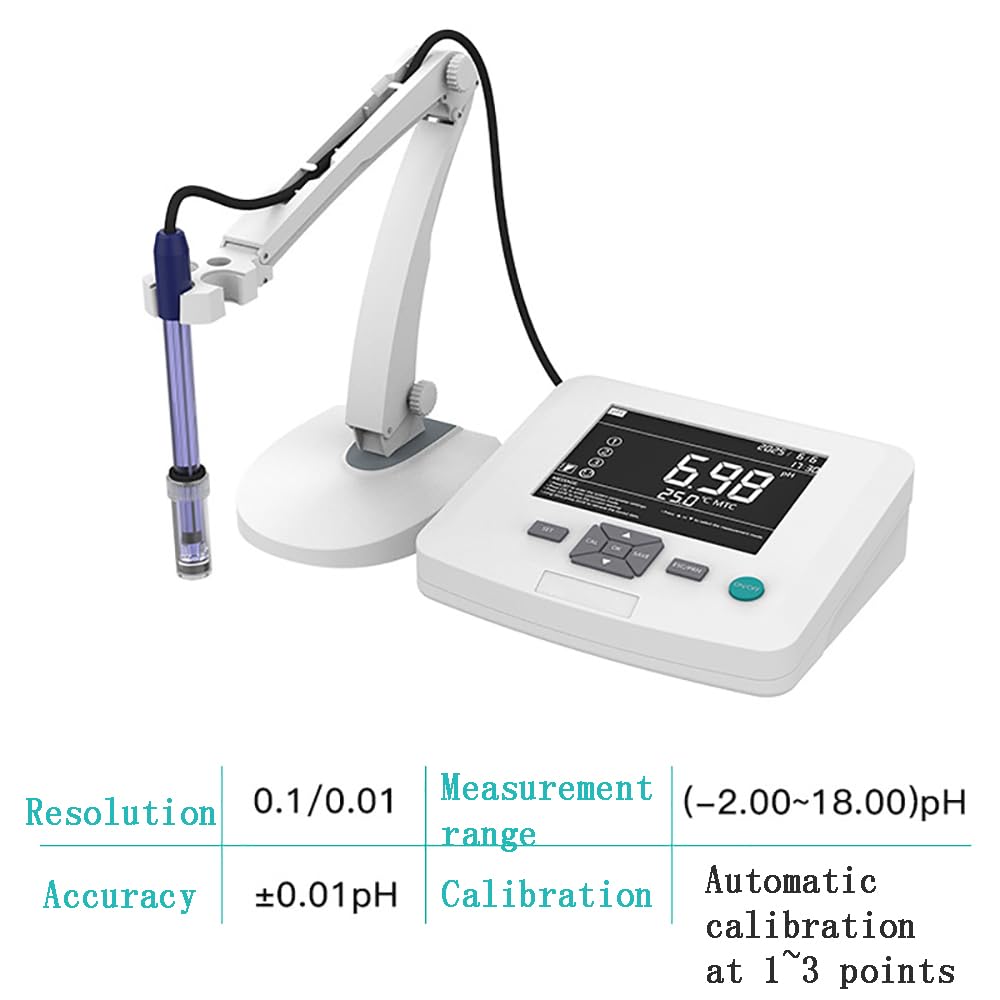 Medidor de pH de laboratorio, probador de alta precisión de pH/ORP/temperatura del agua, calibración automática de 1 a 3 puntos, precisión de pH de 0,01, almacenamiento de datos, 200 juegos, ideal