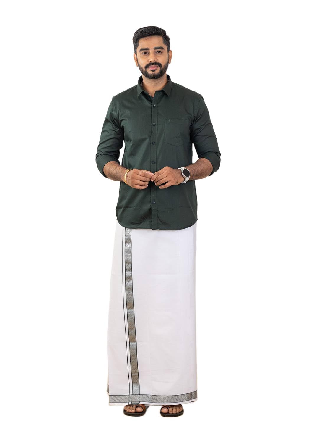 ramraj cotton Men Premium Cotton Full Sleeves Shirt and Fancy Border Dhoti Set Luxe Set-picture-14