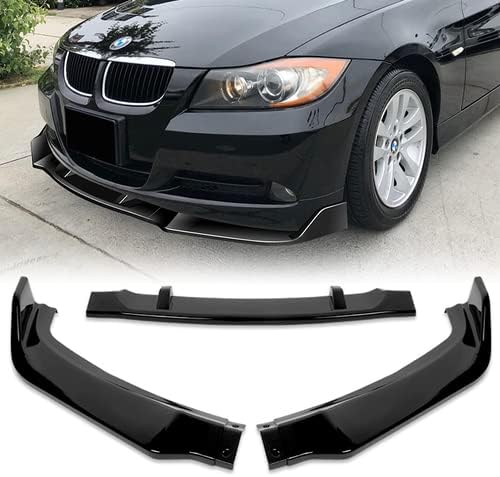 3 Pieces Front Bumper Lip Spoiler Splitter Side Body Kit Trim Protection Compatible with 2006-2008 BMW 3-Series E90 E91 Sedan, 2007 (Painted Black)