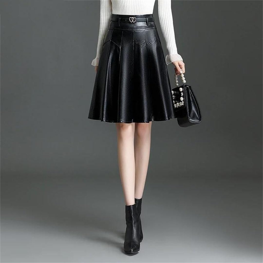 Falda plisada de piel sintética para mujer, de cintura alta, simple, elegante, corta