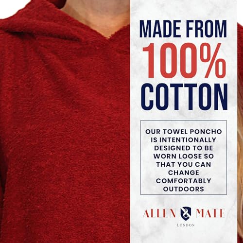 Image of ALLEN & MATE 100% Cotton Hooded Surf Poncho Changing Robe - Quick Absorbent Changing Towel with Pocket for Surfing Men Women