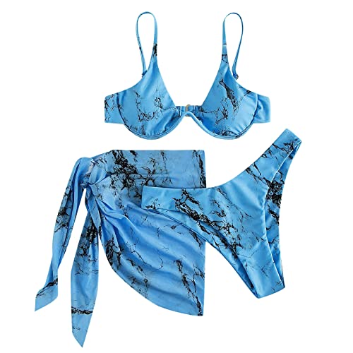 Tankini pour femme bleu taille M avec short de bain imprimé dos nu