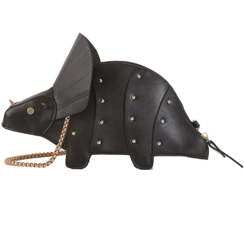 Lpitoy Women's Black Cute Dinosaur Shape Crossbody Shoulder Bag For Pu Leather Rivet Purse Messenger Bag Handbags For Girls