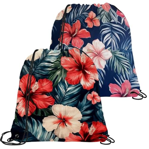 Lot de 2 sacs à dos cordon hibiscus rouge imperméables et pliables pour le sport et les voyages