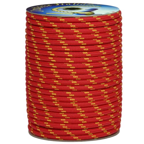 006006589 Treccia corit rossa, 8 mm - 30 mt, Corda intrecciata multiuso resistente ai raggi U.V. e all'abrasione, per attività all'aperto, giardino, mare, guinzagli e fai da te, rottura 700 kg