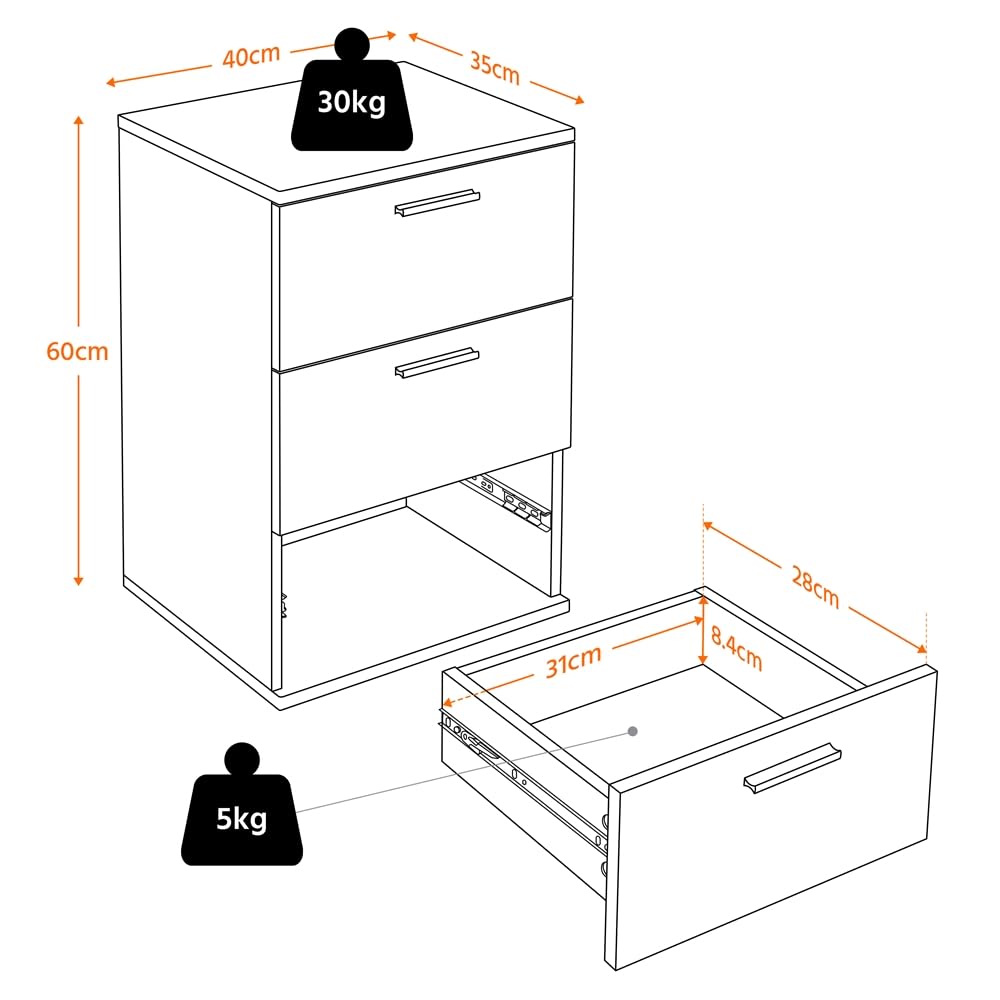 Yaheetech 2pcs Mesitas de Noche con 3 Cajones MDF 40x35x60 cm | Mesillas de Noche Mesa Auxiliares de Madera Moderno para Dormitorio Sala de Estar Blanca