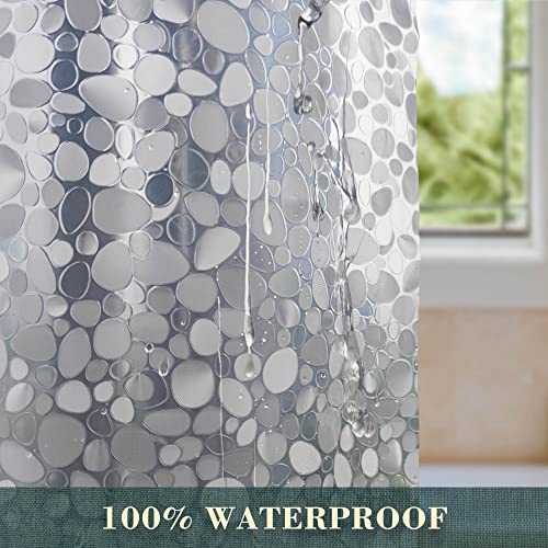 Abluen No Hook Shower Curtain Or Liner - 8G Heavy Duty Cobblestone Bathroom Shower Curtain No Hooks Required, Waterproof Plastic & Pvc Free, Standard Size 71 X 74, Pebble #TOP2