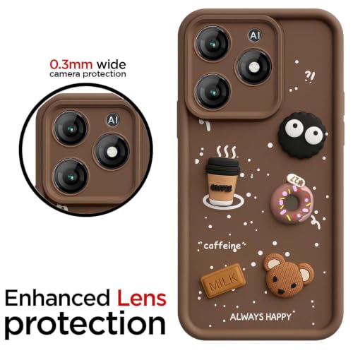 Image of Bintage Cute Fun Taddy Cartoon 3D Ball Bear Milk Donut Coffee Cup Silicon Case Full Body & Camera Protection Back Cover Compatible for itel A70 - Brown