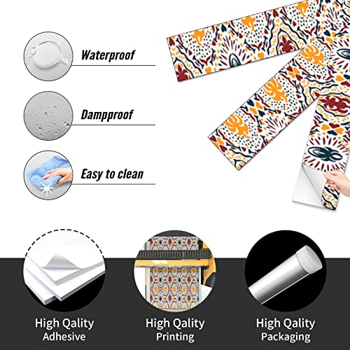 Boho Orange Burgundy Dark Petrol Blue Self Adhesive Stair Stickers, Peel And Stick Vinyl Stair Risers Staircase Murals Decals Sticker Decor For Steps,39.4X7.1 Inch X13Pcs #TOP6