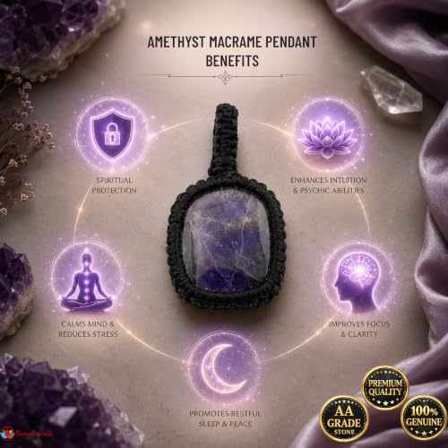 Image of REMEDYWALA Gemstone Macrame Pendant for Reiki & Crystal Healing, Natural Stone