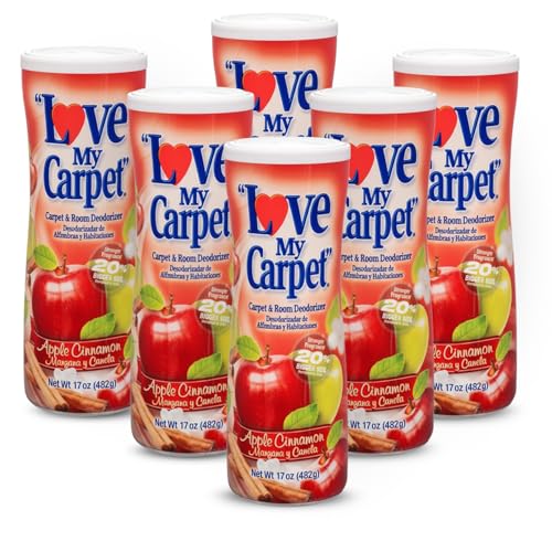 6 Love My Carpet | Carpet Deodorizer & Freshener Powder | 17 oz Pet Odor Eliminator for Strong Odor & Pet Urine | APPLE CINNAMON | Safe for Homes with Pets