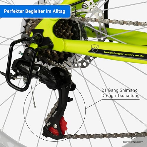 Bergsteiger Broome 24, 26 Zoll Kinderfahrrad, 21 Gang-Schaltung, StVZO, Mountainbike mit Vollfederung, Scheibenbremsen & Dynamo-Licht, geeignet für 8, 9, 10, 11, 12, 13 Jahre, Jungen & Mädchen – Bild 4