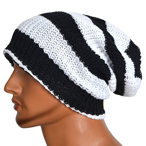 Vecry Men's Slouchy Beanie Knit Crochet Rasta Cap For Summer Winter (White/Black) #TOP3