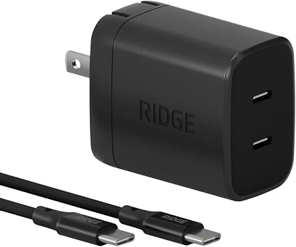 Ridge 45W Charger Set, Dual USB-C Ports, Laptop-Grade Power with Complete Cable Kit Included - Matte Black