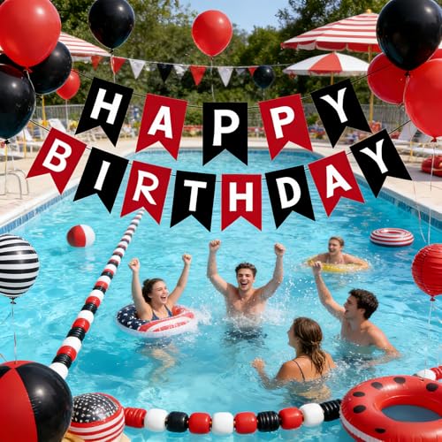 Image of Happy Birthday Banner Birthday Party Supplies (Black Red)