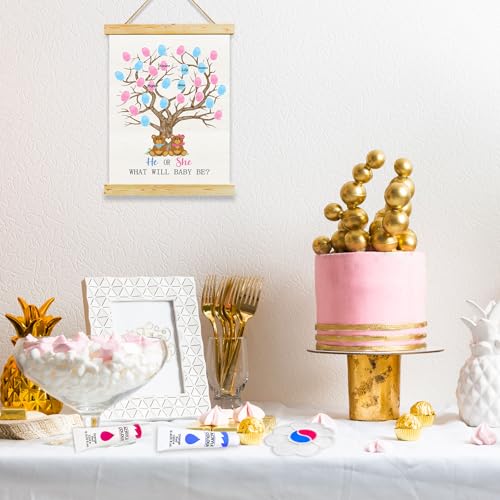 Image of QZCYU Teddy Bear Baby Shower Decorations, Gender Reveal Party Decorations Gifts Ideas, Baby Shower Party Supplies, Thumbprint Hanging Paintings,We Can Bearly Wait(12x15in)