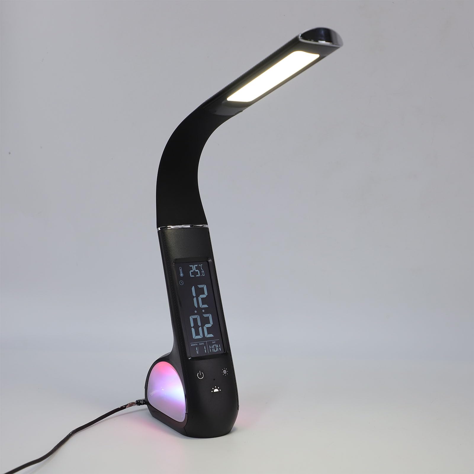 Lampada da Scrivania a LED, 3 modalità di Temperatura Colore Lampada da Lettura Regolabile Dimmerabile per la Cura degli Occhi, da Studio con Schermo LCD VA Display Ora e Data Temperatura