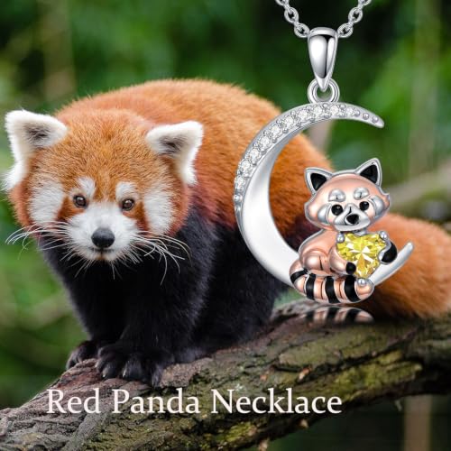 Image of PROESS Animal Birthstone Necklace 925 Sterling Silver Otter /Axolotl /Hippo /Elephant /Dachshund /Monkey /Red Panda Pendant Necklace Animal Birthstone Jewelry Gifts for Women
