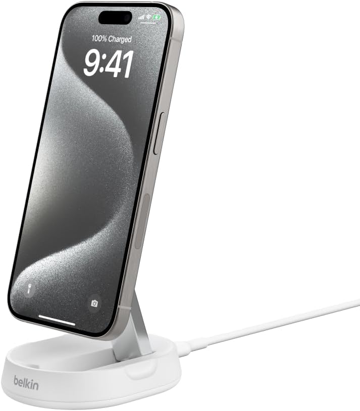 Belkin BoostCharge Pro Supporto di ricarica magnetica convertibile 15W, caricatore wireless Qi2, caricabatteria wireless rapido Qi2 compatibile con MagSafe per iPhone 16/15/14/13, AirPods Pro, Bianco alimentatore no incluso Bianco - Immagine 3