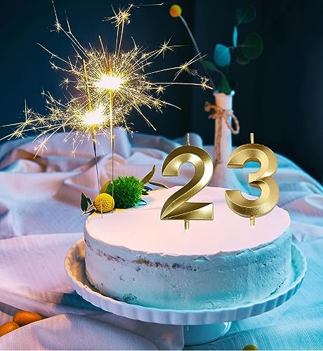 Image of Number Candles 3 inch for Birthday, Wedding, Engagement, Valentines Day Celebration, Theme Party Cake Decoration Gold (Number 23 or 32)