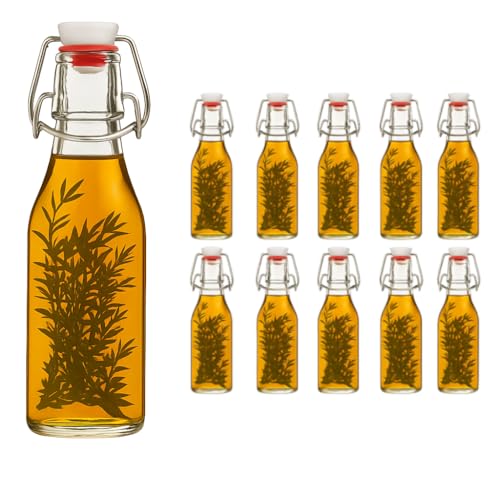 hocz 10x leere Bügelflaschen 200ml zum Befüllen Weiß - kleine Flaschen mit Bügelverschluss - 10er Bügel Glasflaschen Set für Saft Getränke Likör Öl Saucen - 10 Stück 200 ml Weiß