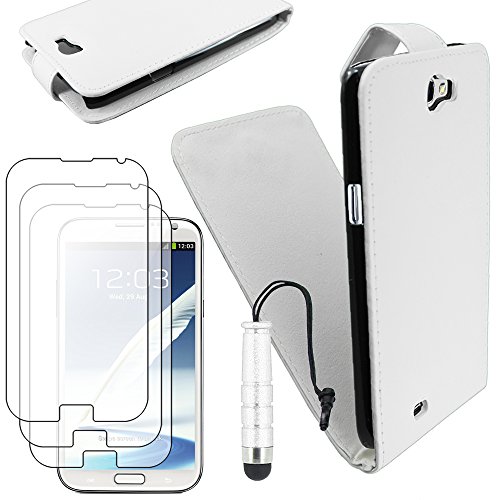 ebestStar   Funda Compatible con Samsung Galaxy Note 2 N7100 Carcasa Abatible PU Cuero, Ultra Slim Case Cover + Mini Lápiz +3 Peliculas, Blanco [Aparato: 151.1 x 80.5 x 9.4mm, 5.5'']