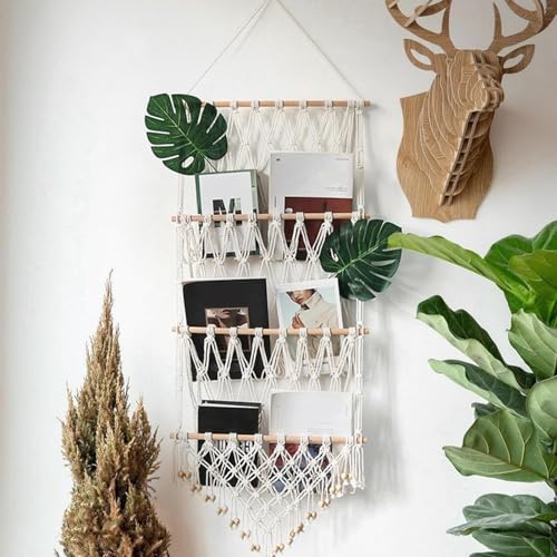 Image of Waterlily House - Organizer Mesh, Bohemian Net Organizer, Stuffed, Toy Storage Hammock, Rainbow Stuffed Animal Hammock Macrame for Toy Storage. (Offwhite - Three Layer)