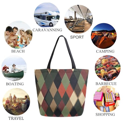 Abstract Geometric Plaid Extra Large Canvas Gym Shoulder Tote,Durable Daily Reusable Top Handle Bag for Mens Womens Yoga Weekender Picnic Beach Travel Market Shopping4