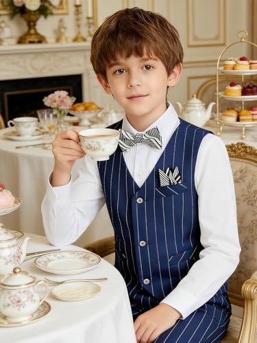 Image of Boy Suits Stripe Tuxedo Suit Set Complete Outfit Formal Wedding Party Wear Ring Bearer Outfit