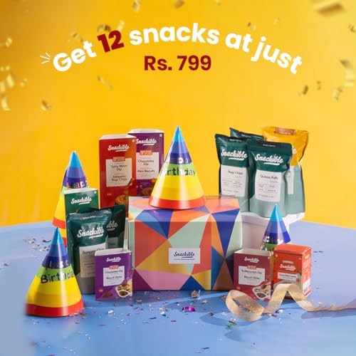 Image of Snackible Birthday Gift Box | Box of 12 Healthy Snacks | Not Fried | No Maida | Rich in Protein & Fibre | Healthy Gifting Option | Sweet & Savoury Snacks