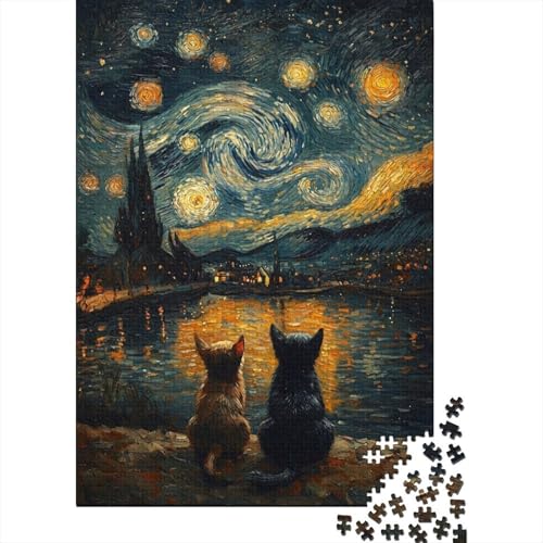 Puzzle de 1000 piezas de papel premium de gatos en el río, diseño artístico de 70x50cm