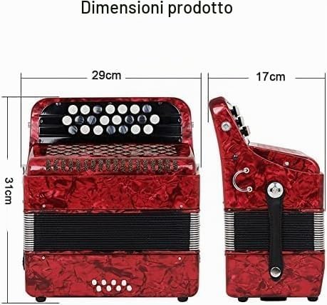 Fisarmonica in legno massello, 22 tasti, 8 bassi, fisarmonica per principianti e professionisti, colore: rosso