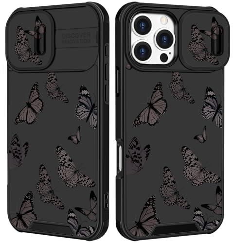 Image of Funermei for iPhone 16 Pro Max Case - Women Girls Cute Phone Cover Girly Pretty Aesthetic Black Butterfly Unique Design with Camera Cover Funda for Apple for iPhone 16 Pro Max