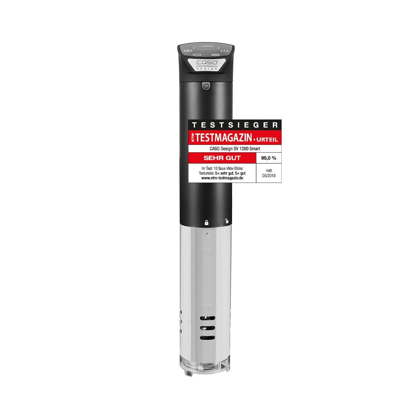 CASO SV 1200 Smart - Sous Vide Garer, riscaldamento rapido grazie alla potenza di 1200 Watt, completamente impermeabile, Sous Vide Stick controllabile con l'app CASO Control 3D - circolazione