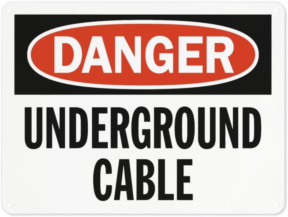 Warning Notice Danger Underground Cable Rust Free Aluminum Tin Sign - Traffic Safety Decor with Pre-Drilled Holes for Workplace, Construction Site - 12x8 Inch​