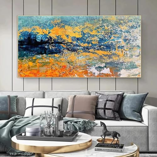 Décoration d'intérieur salon avec tableau abstrait bleu jaune 60x105 - 2