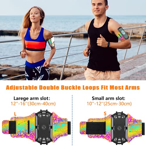 Vup Running Armband 360°Rotatable For Iphone 14/13/Pro Max/Pro/Mini/12/11/Se/8/7/Plus, Fits All 4-6.7 Inch Smartphones, With Key Holder Phone Armband For Running Hiking(Reflective Colorful&Pink) #TOP3