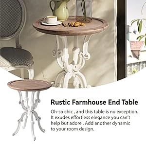LONYKE Rustic Accent End Table, Farmhouse Side Table with Natural Top for Family, Dining or Living Room, Handcrafted Finish, White LONYKE Rustic Accent End Table Farmhouse Side Table with Natural Top for Family Dining or Living Room Handcrafted Finish White