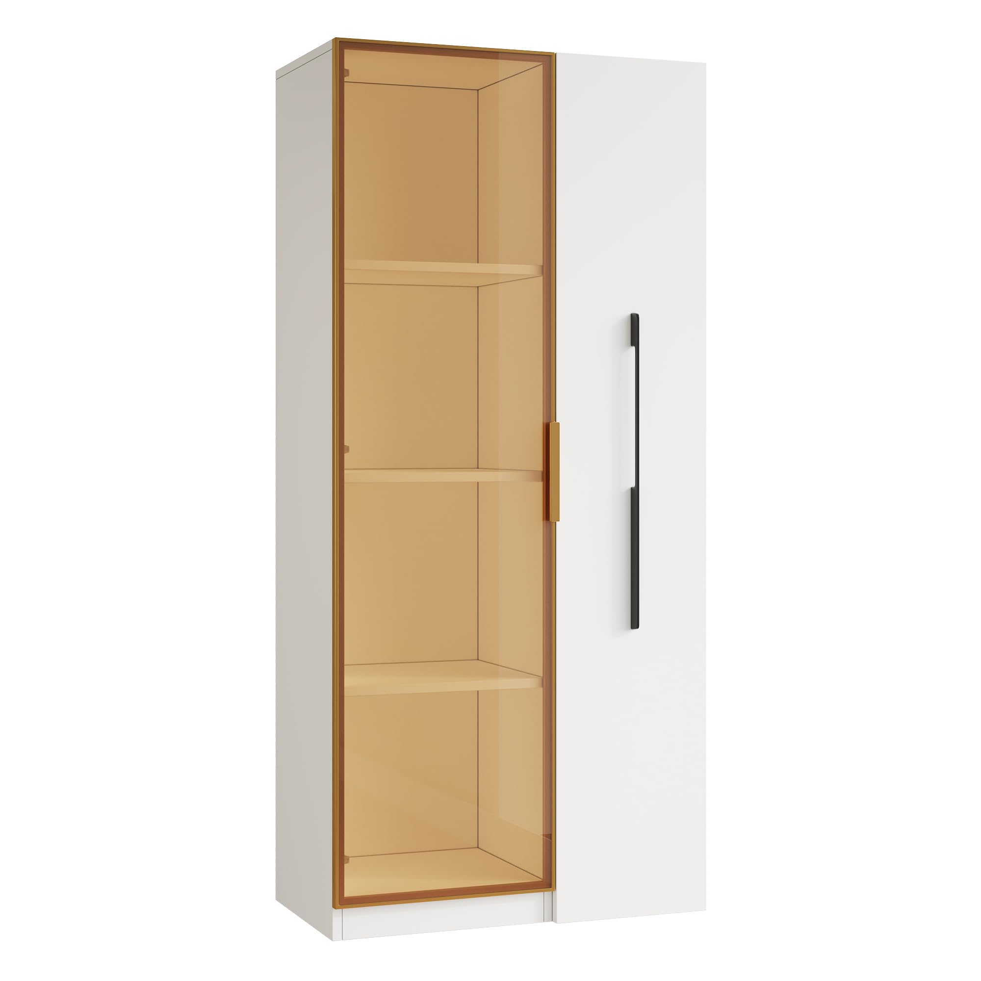 Vetrina di 70×40×160 cm con ante in vetro, cassetti laterali e illuminazione a LED integrata. Un mobile elegante e versatile, cantinetta per vini, libreria o mobile da sala da pranzo.