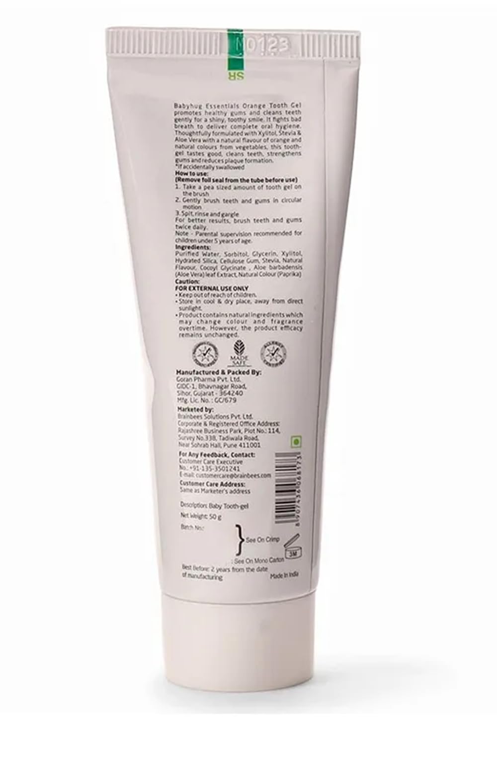 Babyhug Orange Flavoured Tooth Gel for Ages 6 Months+ |100% Natural Ingredients Fluoride Free No SLS/SLES- 50 g (1) 2
