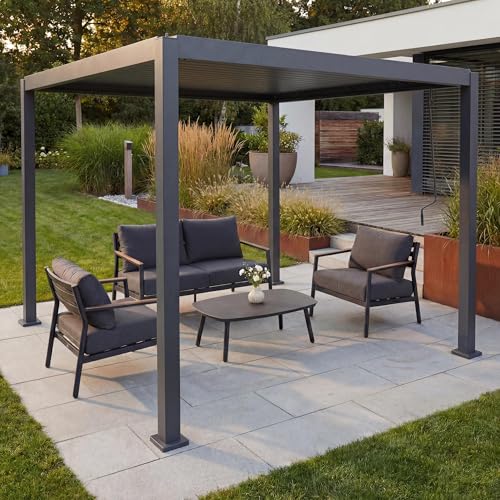 Pergola HWC P65   Cenador para terraza (10 cm, estructura de aluminio de 3 x 3 m), color antracita