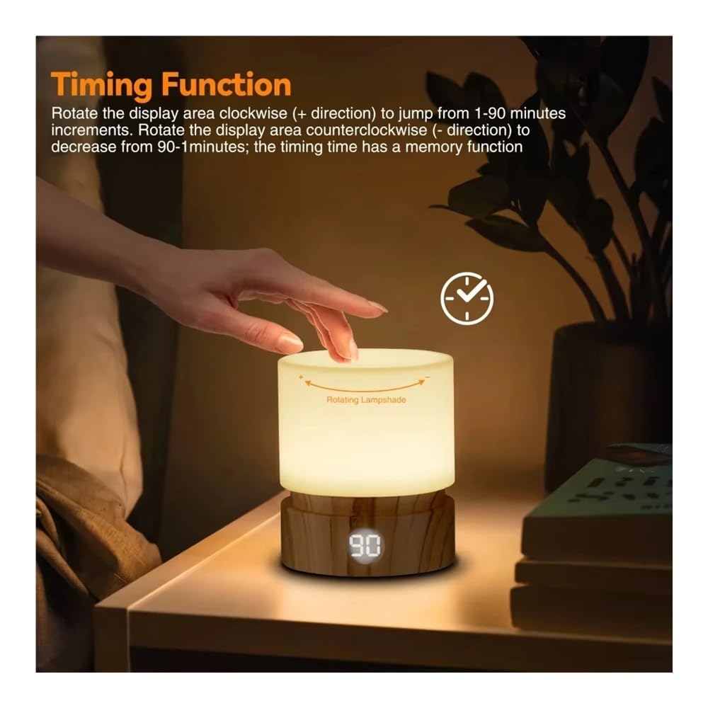 Luce notturna con timer, piccola lampada a LED da comodino per camera da letto, per allattamento, dimmerabile, ricarica USB, luce bianca calda (bianco)