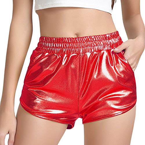 Image of Perfashion Women's Metallic Shiny Shorts Sparkly Hot Yoga Outfit